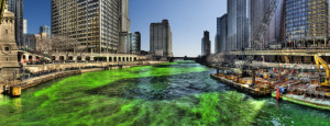 The famous Chicago River turns green every St. Paddy's Day