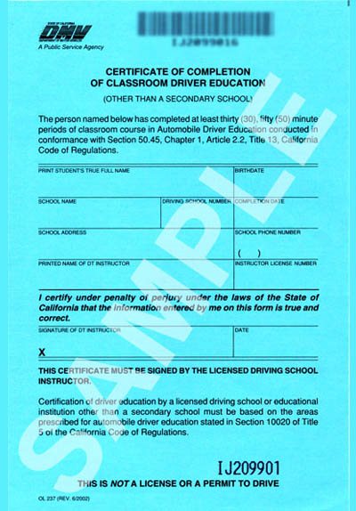 DMV CERTIFICATE Safety 1st Driving School